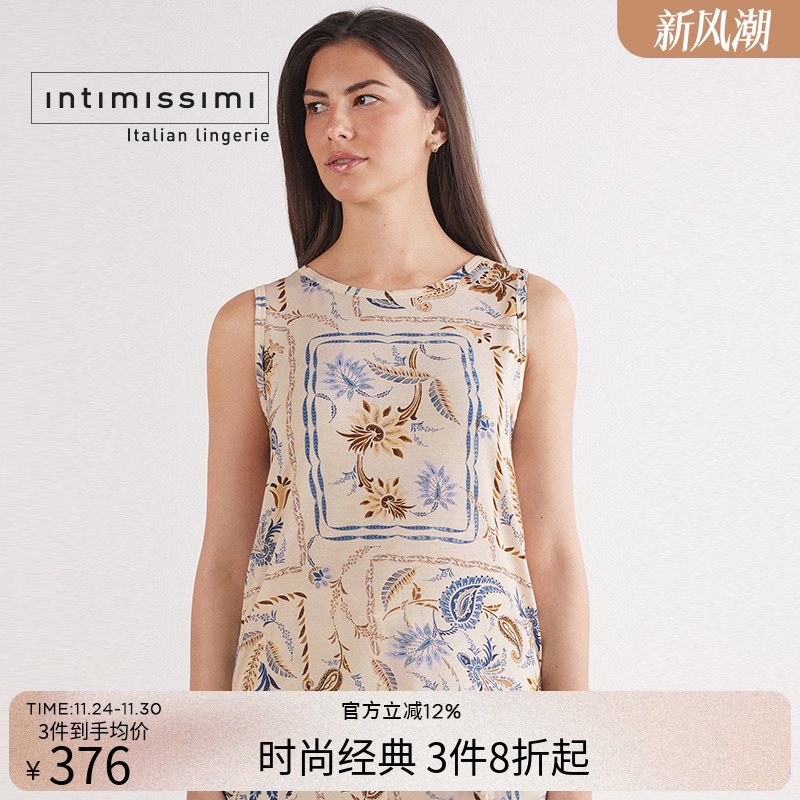 时尚复古印花圆领无袖背心