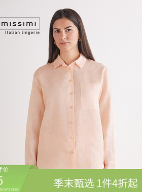 Intimissimi意舒漫女士纯色休闲长袖翻领透气亚麻衬衫CL164B
