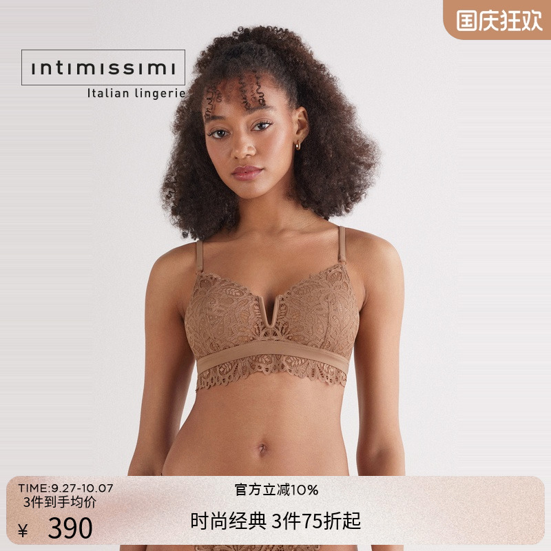 花卉蕾丝V领无钢圈无衬垫文胸