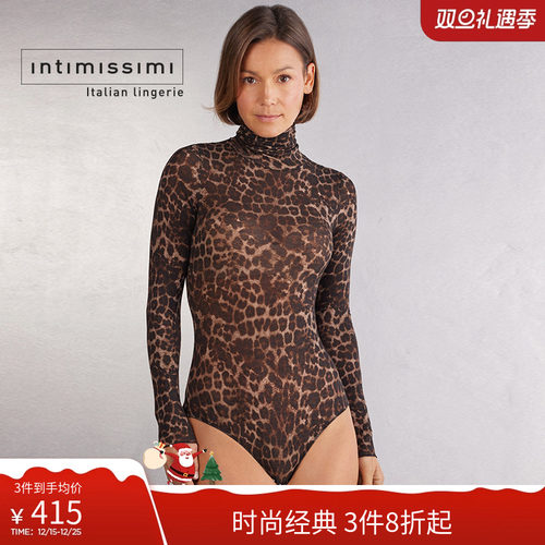 Intimissimi意舒漫秋冬时尚豹纹高领含羊绒长袖连体衣BO2548C