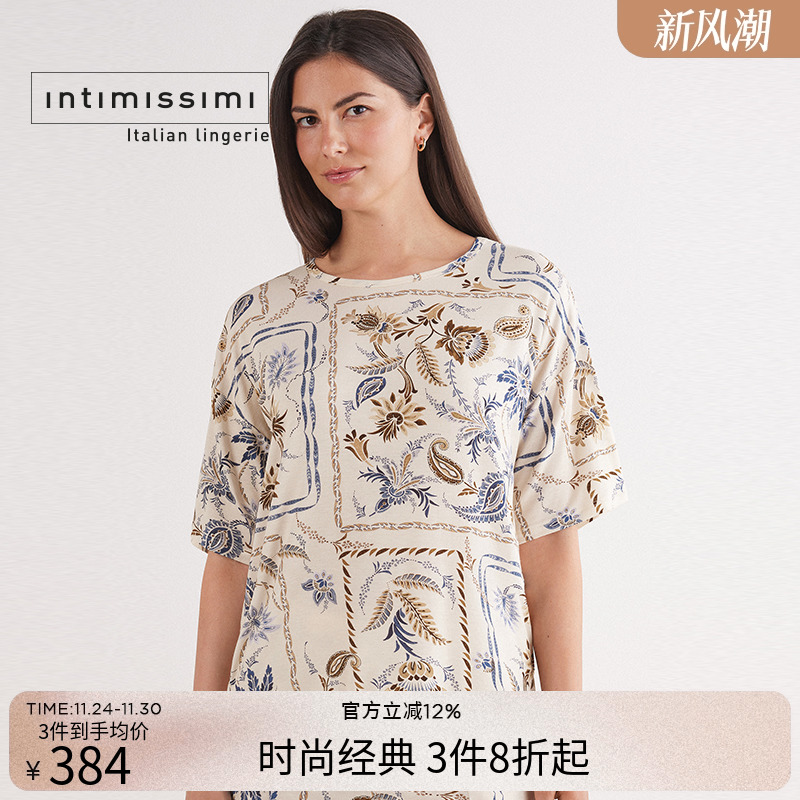 时尚复古花卉宽松圆领短袖T恤