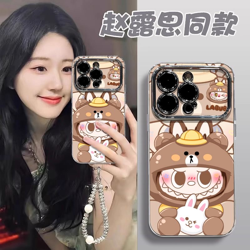 适用于苹果16promax手机壳新款可爱小众iPhone16pro小熊带链条16plus卡通创意15镜头全包硅胶14防摔套女壳