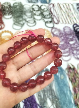 天然水晶草莓晶手链女招桃花粉水晶手串鸽血红草莓晶散珠闺蜜礼物