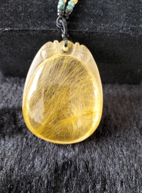 金发晶吊坠男女无事牌 天然发晶钛晶吊牌挂件方牌平安牌项链全净