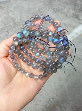 天然灰月光石手链 拉长石手串女水晶饰品 招桃花招财蓝色单圈礼物