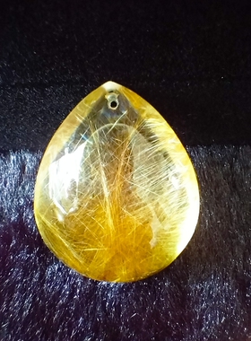 金发晶吊坠男女无事牌 天然发晶钛晶吊牌挂件水滴平安牌项链全净