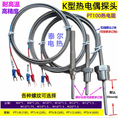 k型热电偶阻WZP-291泰尔温度探头线不锈钢4分牙三通管PT100传感器