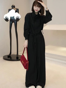 欧货炸街套装女早秋小个子百搭短款长袖抽绳上衣直筒阔腿裤两件套