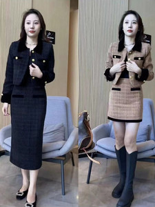 今年流行搭配一整套女秋冬小香风洋气短款外套高腰半身裙两件套潮
