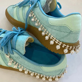 花装 samba蕾丝鞋 可拆卸鞋 链diy配饰丝绸缎面休闲运动鞋 饰 带珍珠鞋