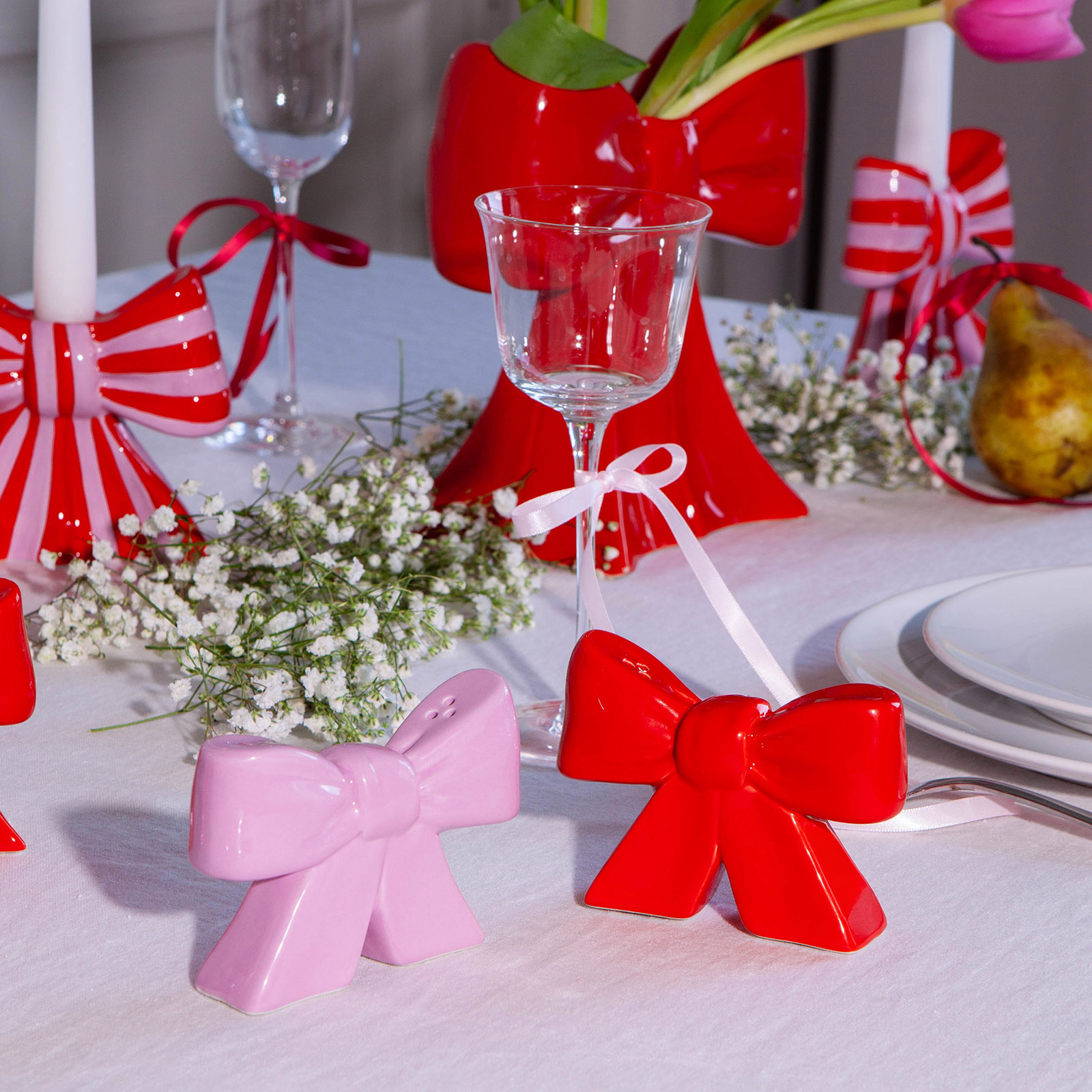 边集EDITOR西班牙DOIY 蝴蝶结调味罐2只装盐罐胡椒罐陶瓷可爱礼物