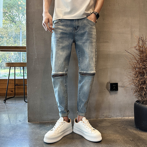 潮牌弹力休闲修身牛仔裤夏季痞帅九分小脚裤N218#-P60-控88图片