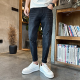潮牌弹力休闲修身牛仔裤夏季痞帅九分小脚裤N212#-P60-控88，男装牛仔裤，星座905