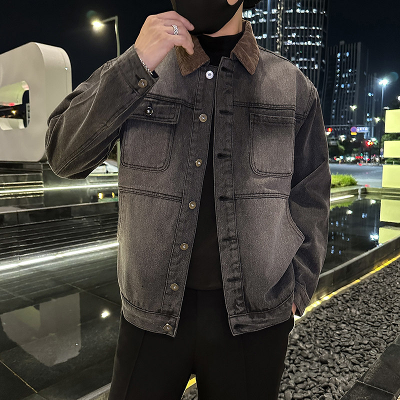 春季潮高街痞帅休闲牛仔外套夹克XZ905-JK129#P75，男装工装外套，星座905