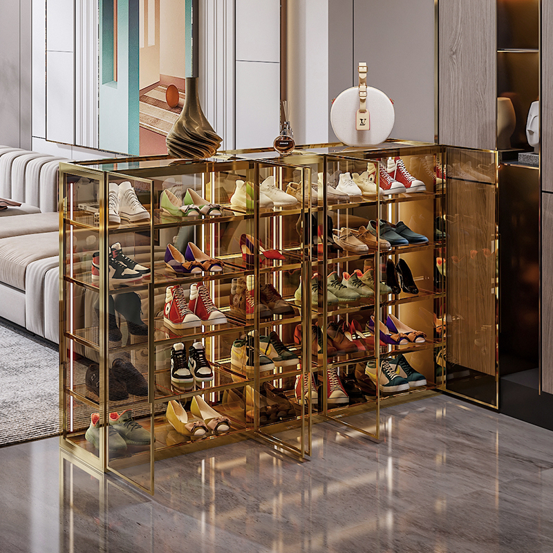 Light luxury glass door shoe cabinet, large capacity entrance