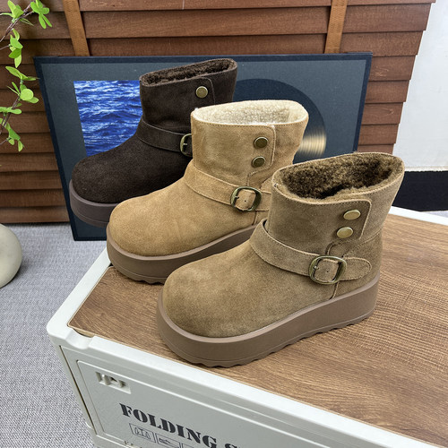 复古厚底皮带扣百搭雪地靴女