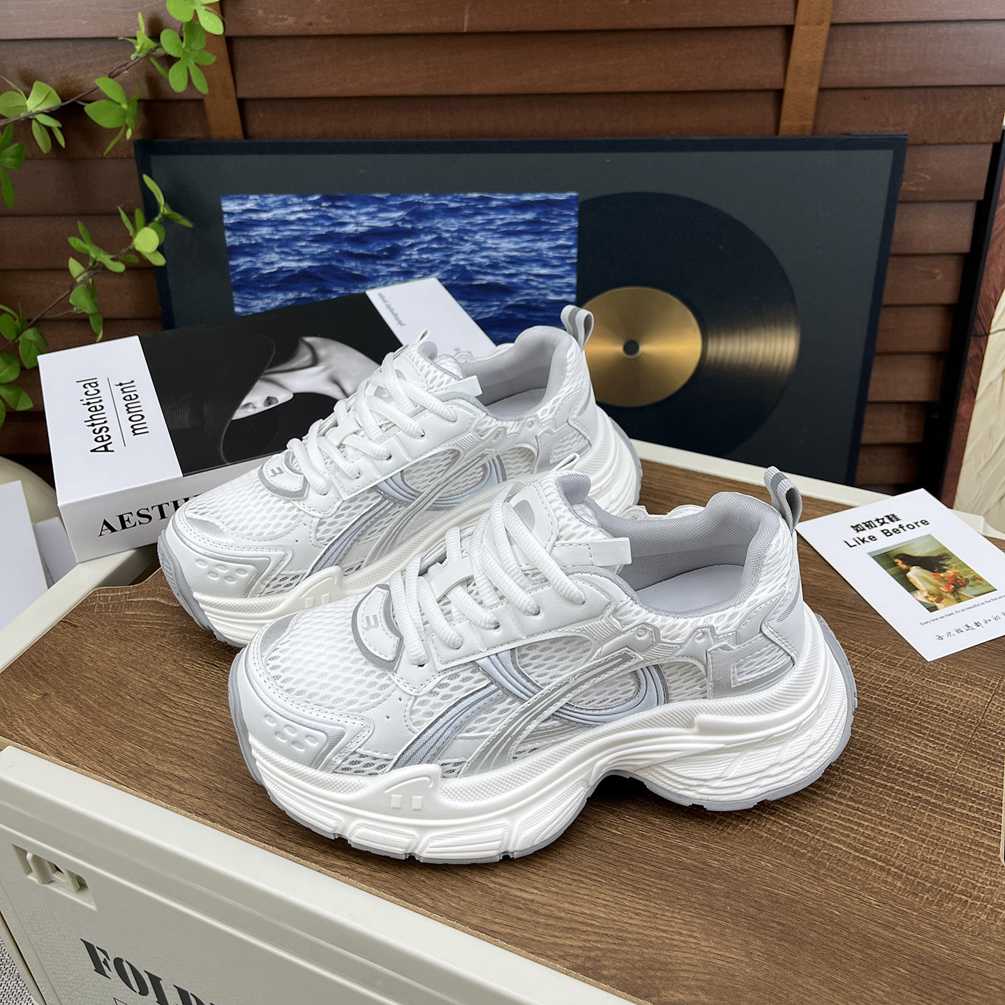 真皮厚底银色老爹鞋女2026春夏新款复古潮酷网面透气休闲运动鞋女