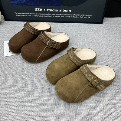 冬季加绒厚底包头半拖勃肯鞋女