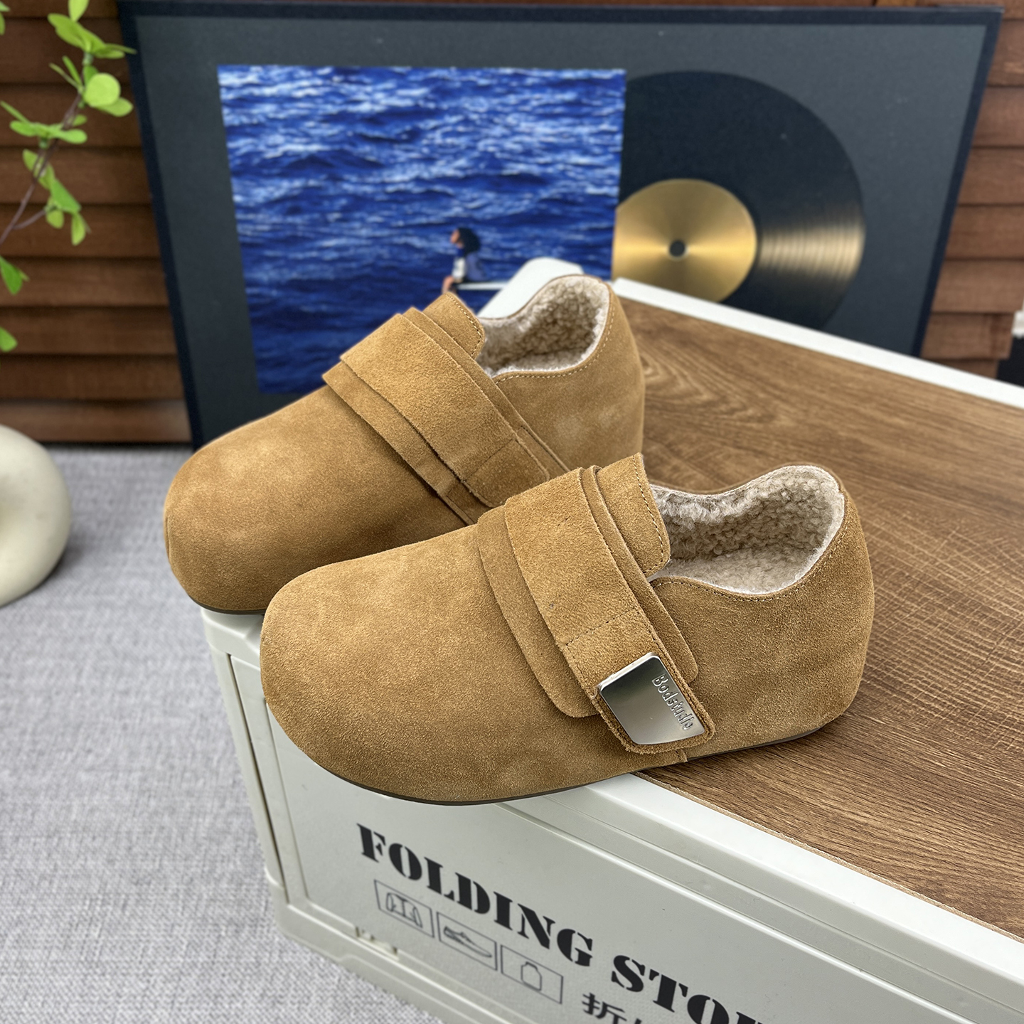 冬季复古加绒内增高软底勃肯鞋女