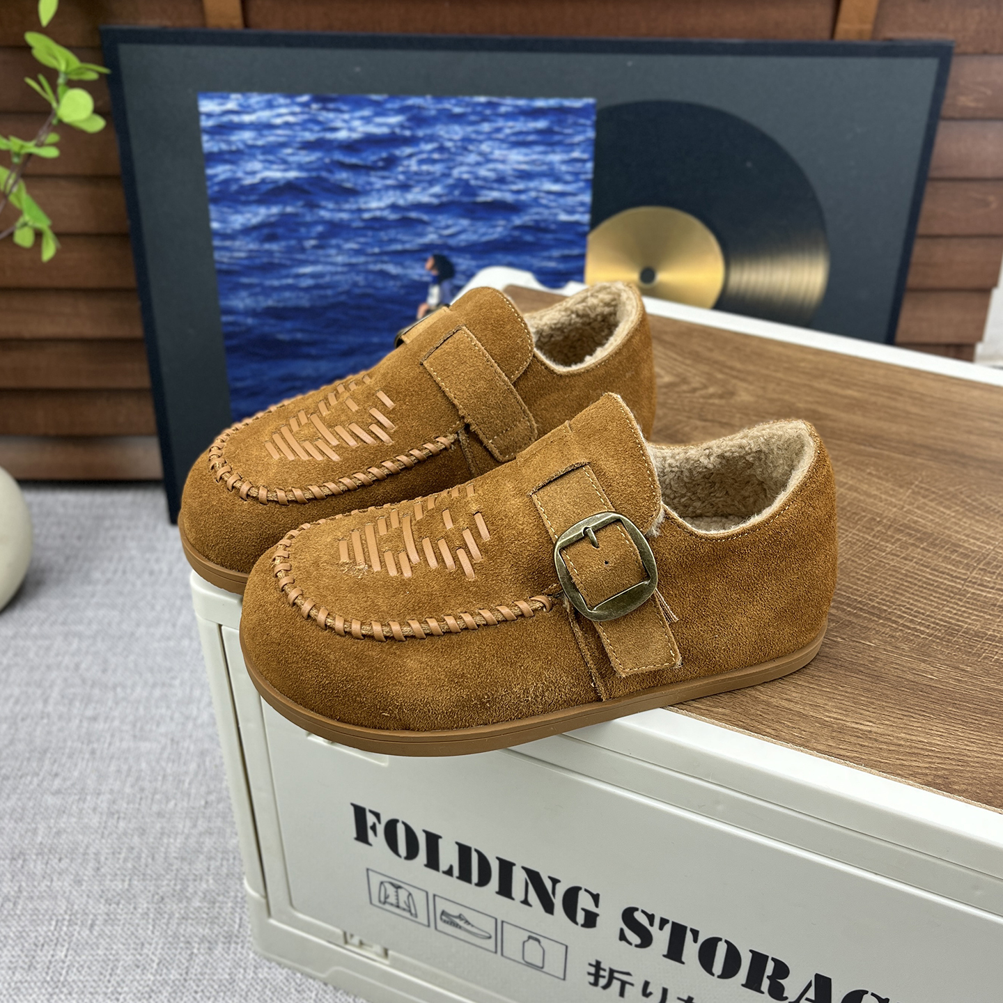 冬季新款真皮软底加绒豆豆鞋女