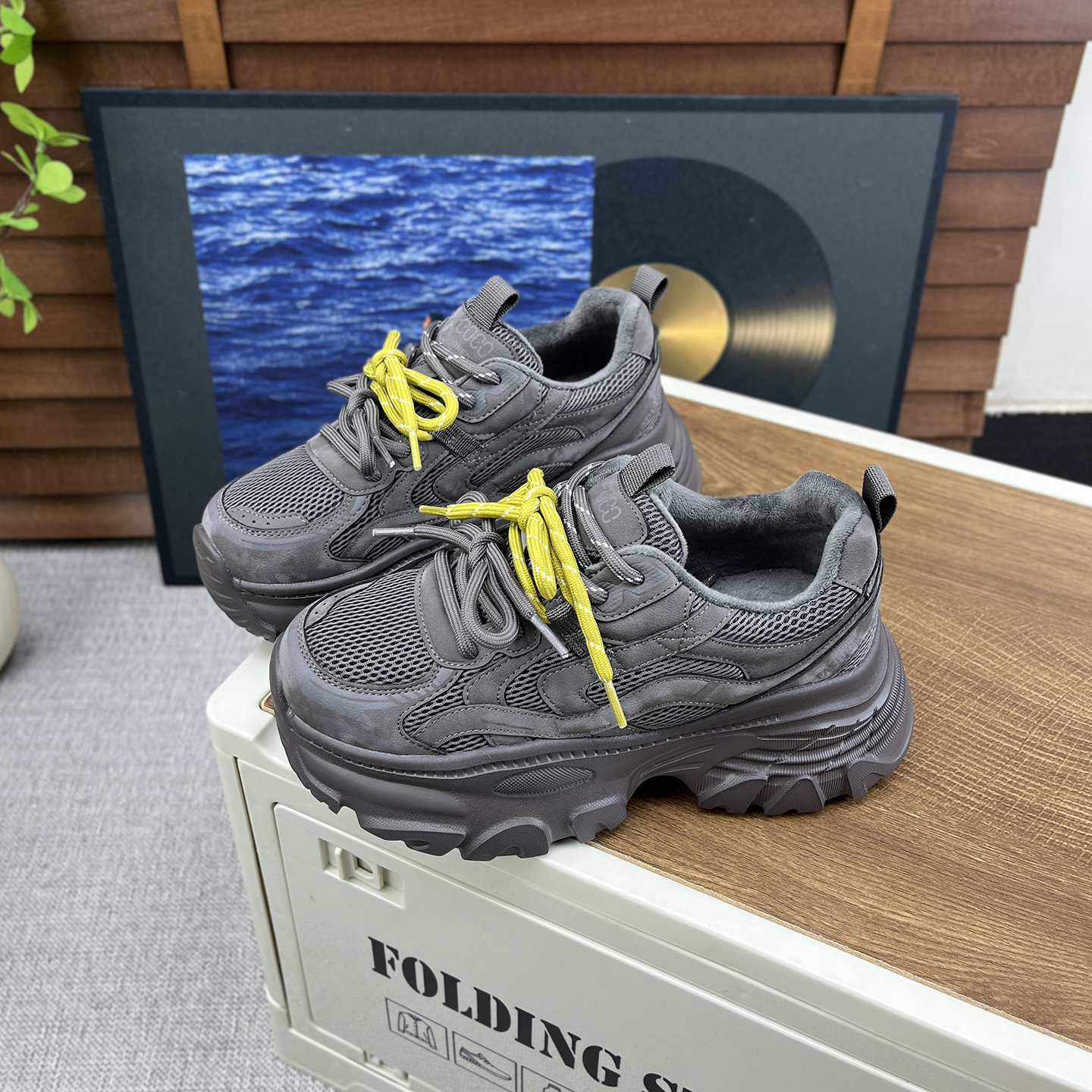 复古双系带轻便舒适加绒老爹鞋女