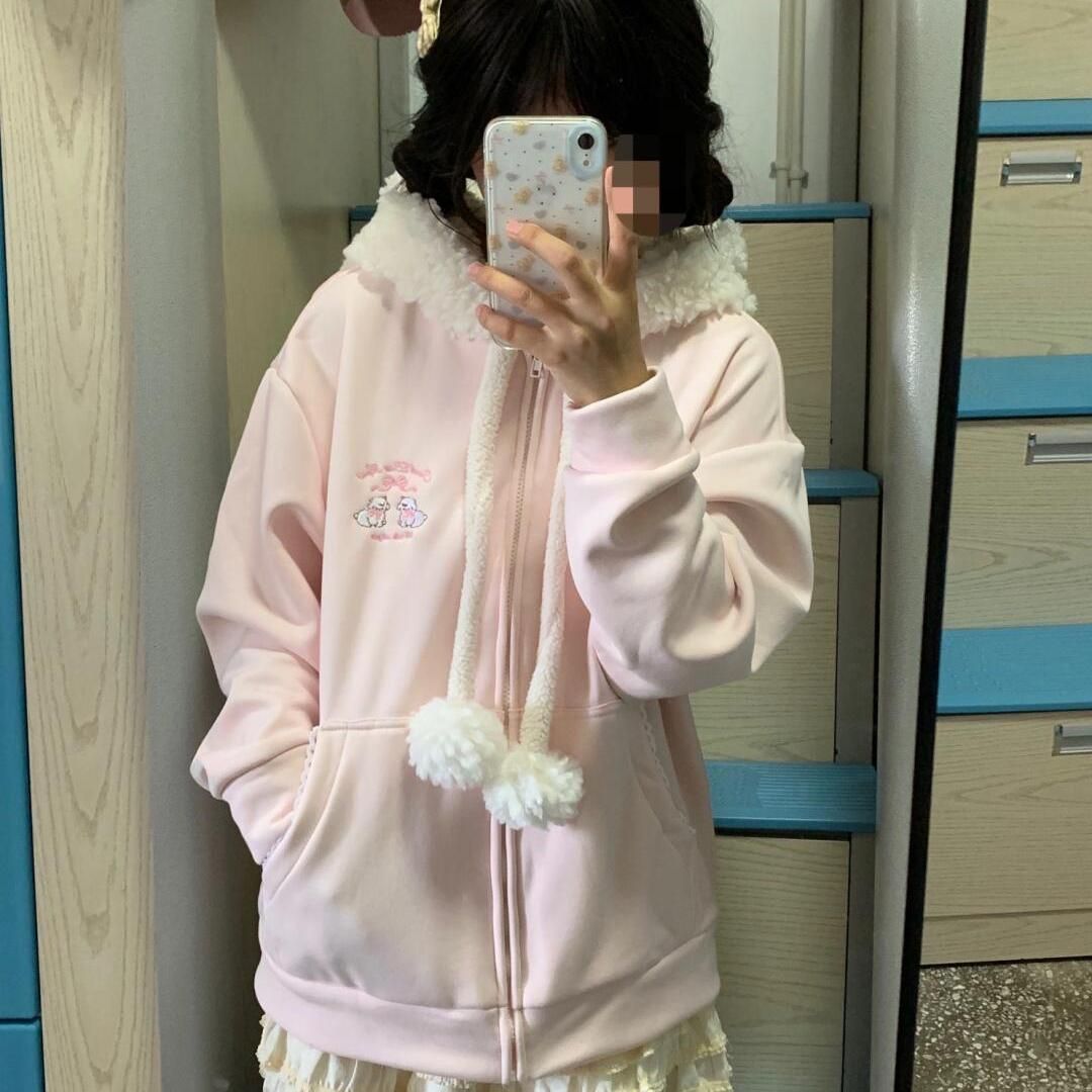 日系甜美风可爱毛绒小羊连帽卫衣