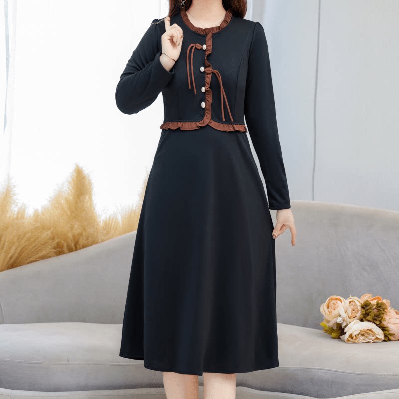 清仓春装洋气长袖连衣裙中老年女装遮肚长裙2024新款气质春秋裙子