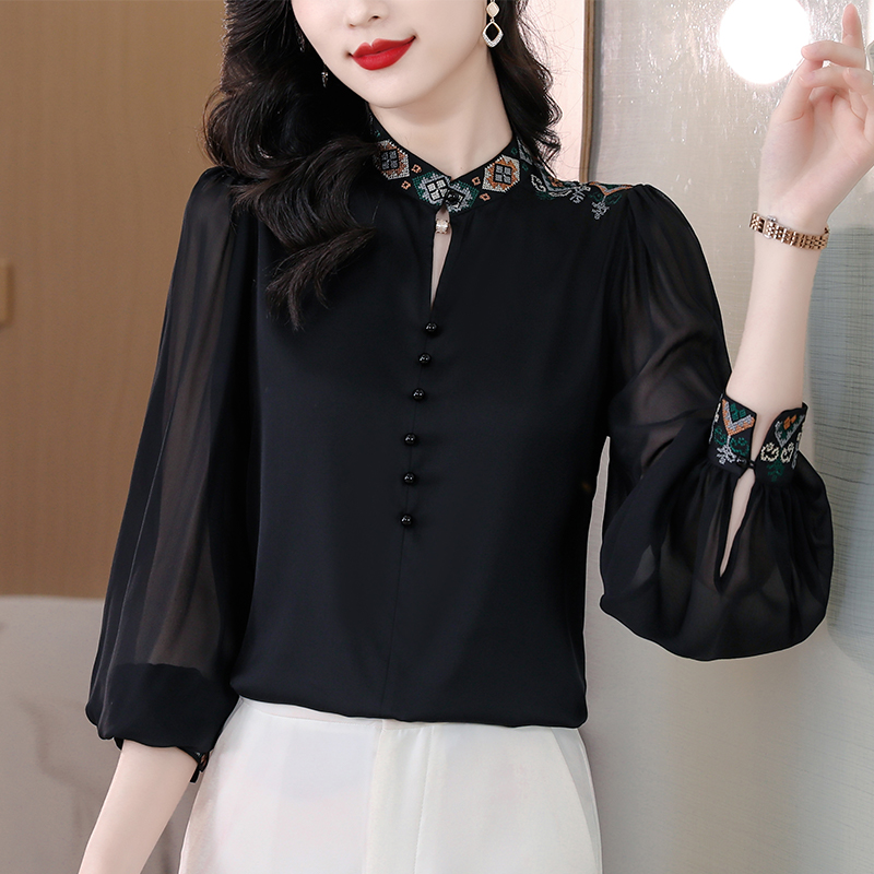 清仓/民族风衬衫女士秋装新款长袖立领复古刺绣上衣/不退不换