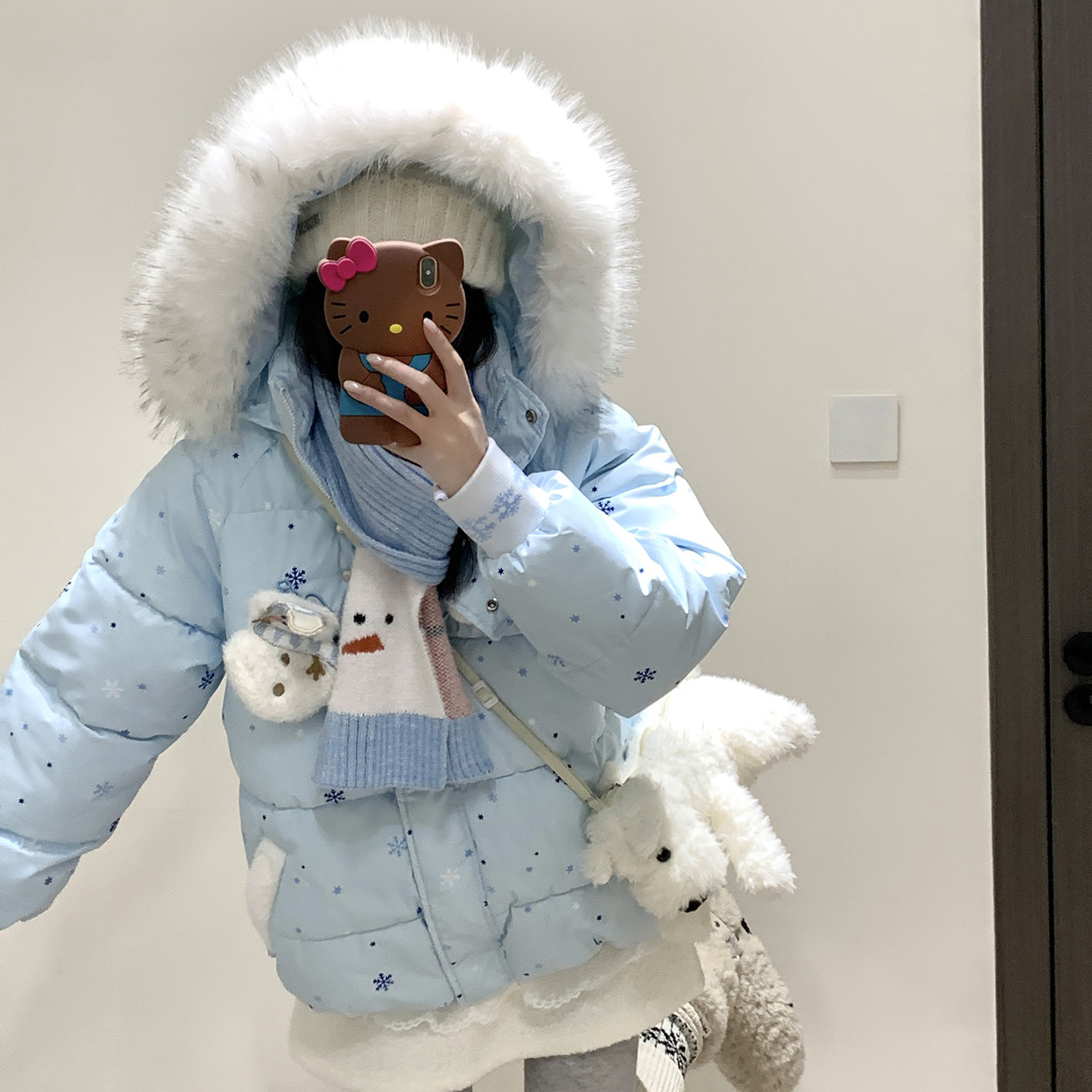 冬季可爱雪人加厚魔术贴棉服女