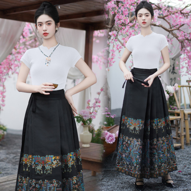 清仓/高端黑色汉服马面裙新中式女装女2025秋季古装上班可穿-,女装/女士精品,汉服套装,淘宝优惠券,粉丝福利购,淘宝优惠卷