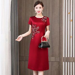 /婚礼妈妈礼服改良版旗袍连衣裙时尚喜婆婆婚宴岳母新式旗袍