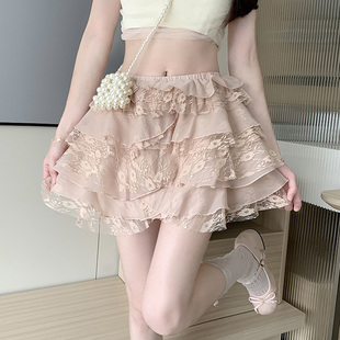 甜美芭蕾风多层蕾丝蛋糕裙女2026新款高腰百褶显瘦蓬蓬半身裙短裙