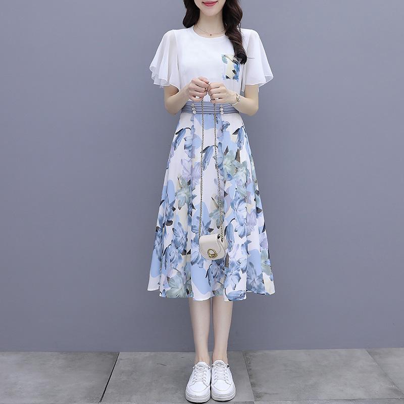清仓/雪纺碎花连衣裙仙女装2026夏季新款收腰薄款半身裙子两件套