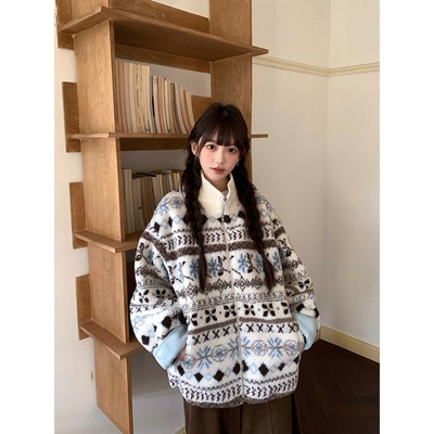 费尔岛羊羔毛外套女秋冬保暖减龄