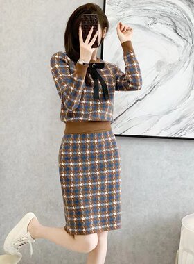 小香风套装女小个子穿搭高级感毛衣A字裙针织两件套26春新款