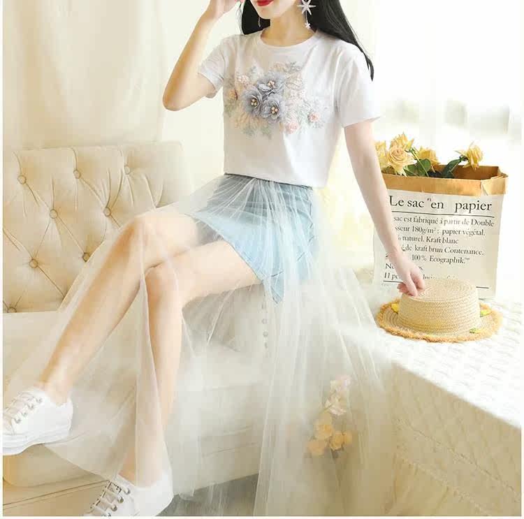 短袖女学生森系 文艺夏装2019新款小清新绣花T恤上衣+网纱牛仔裙|ruв категории Женская одежда, костюм/студенты школьную форму/обмундирования, профессионального женский костюм - от Buy2taobao.com для оказания профессиональной услуги покупки агента Taobao