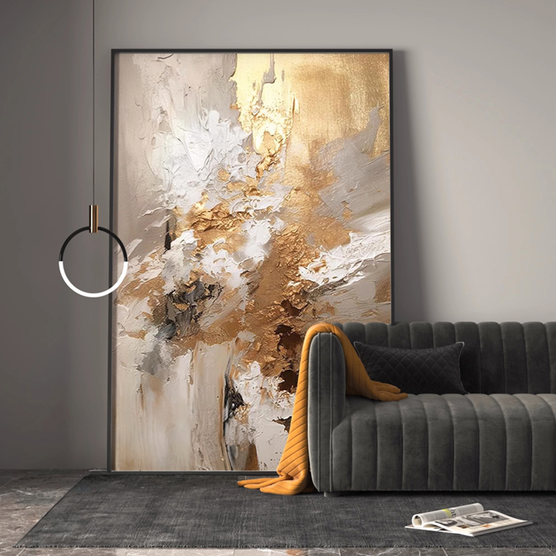 高级感金色艺术肌理感客厅沙发背景墙装饰画轻奢抽象落地玄关挂画