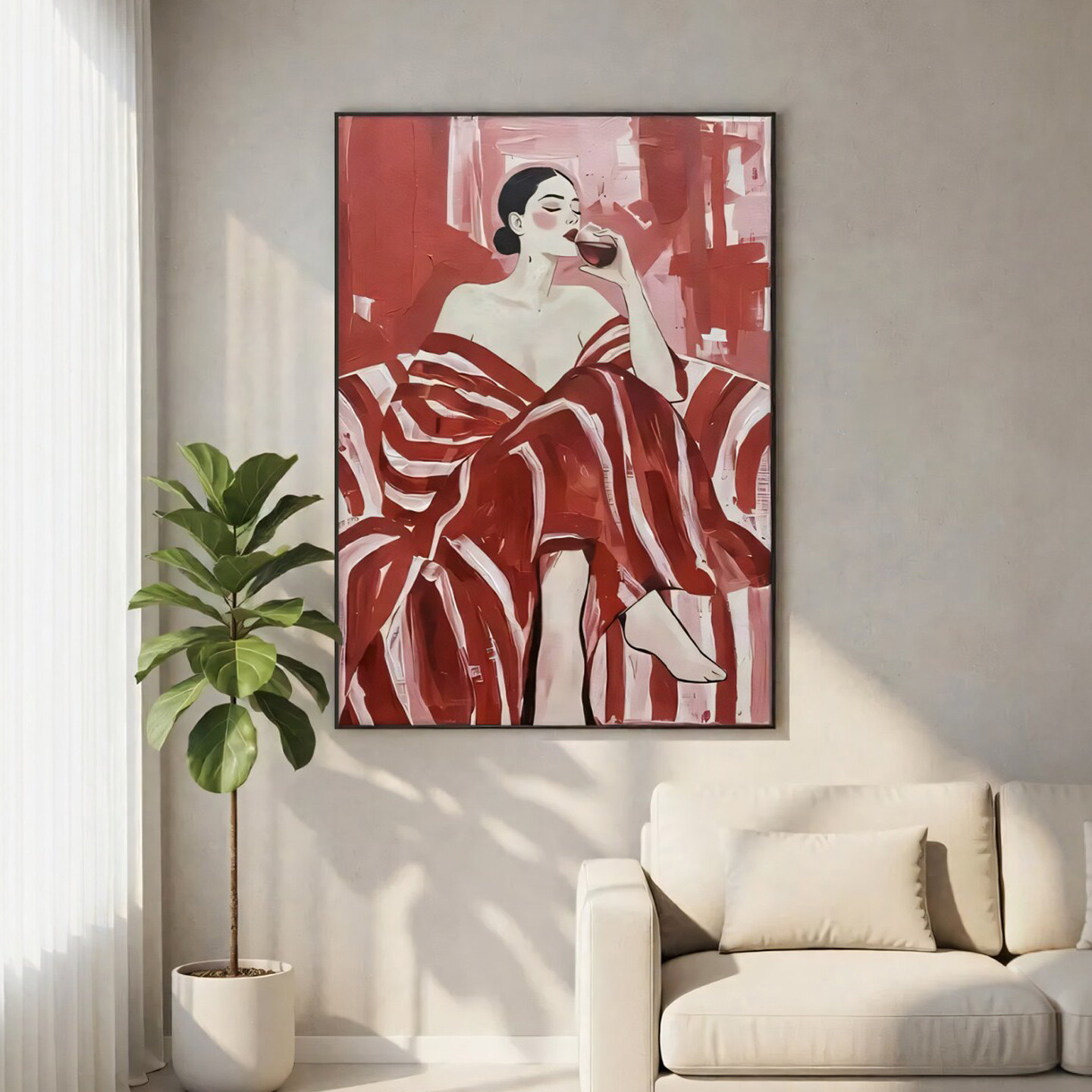 高级感红色挂画餐客厅红酒美女抽象人物装饰画多巴胺小众艺术壁画