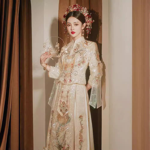 2025新款金色秀禾服高级新娘中式婚纱礼服重工奢华敬酒服出阁服女