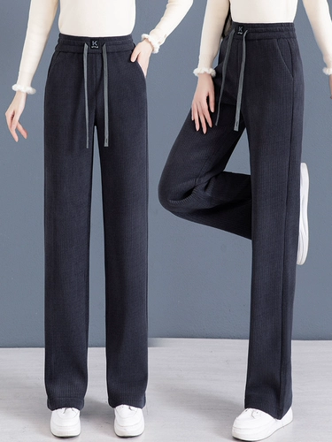 Флисовые вельветовые штаны, приталенный пуховик, высокая талия, свободный прямой крой