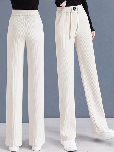 Флисовые вельветовые штаны, приталенный пуховик, высокая талия, свободный прямой крой