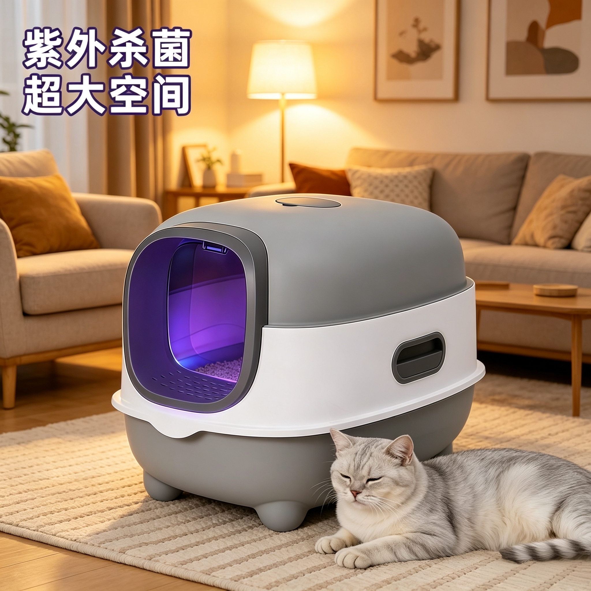 猫砂盆超大号全封闭防外溅猫屎猫沙盆子紫外线除臭防臭杀菌猫厕所