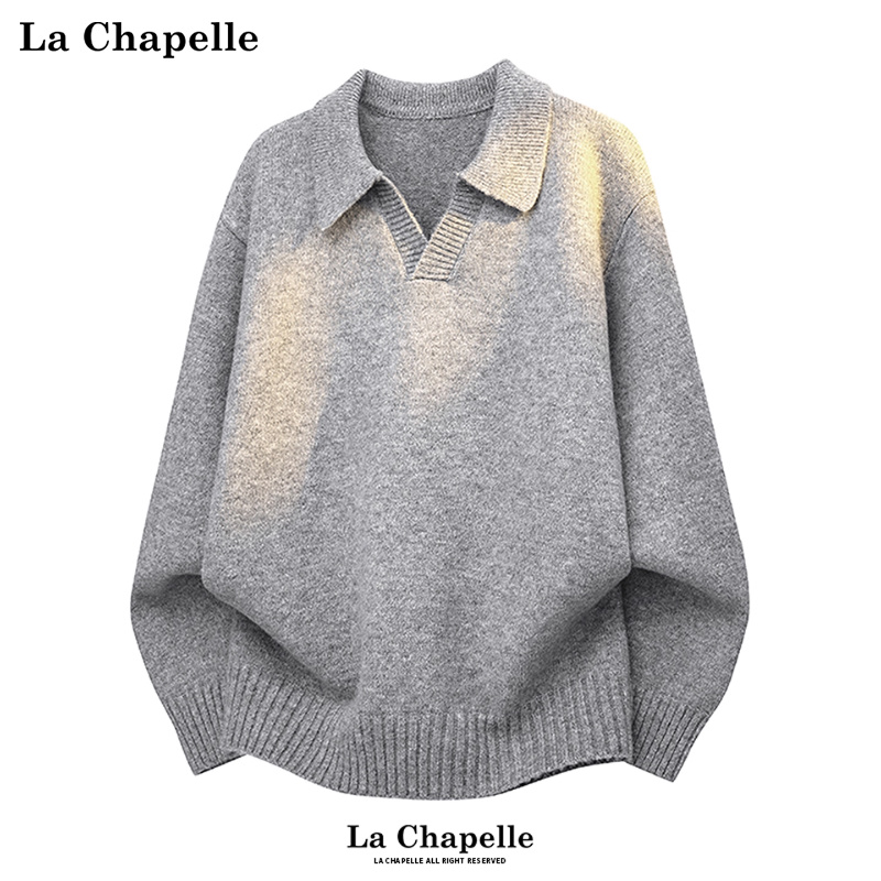 拉夏贝尔绵羊毛polo领毛衣男士冬季2025新款简约慵懒感套头针织衫