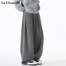 拉夏贝尔老钱风复古条纹重磅卫裤男士秋冬保暖休闲宽松直筒运动裤