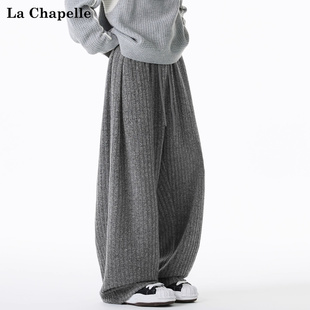 秋冬保暖休闲宽松直筒运动裤 拉夏贝尔老钱风复古条纹重磅卫裤 男士