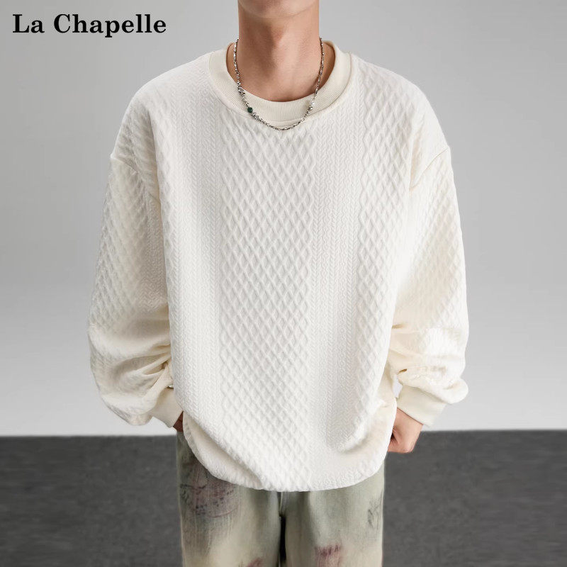 拉夏贝尔麦穗纹肌理感卫衣春季新款百搭休闲圆领长袖T恤男打底衫