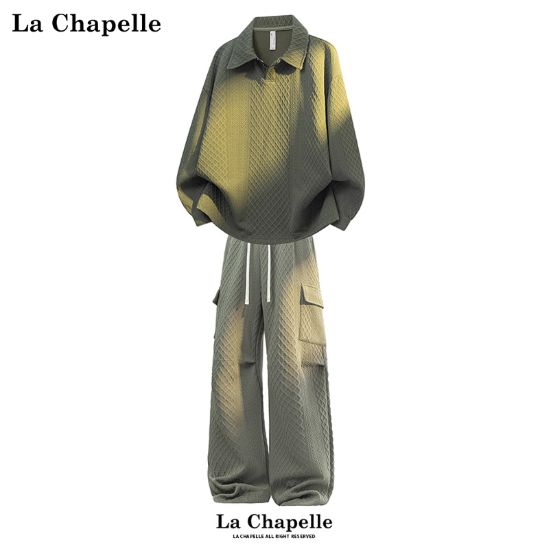 拉夏贝尔华夫格POLO套装男女秋季2025新款卫衣潮流休闲宽松两件套