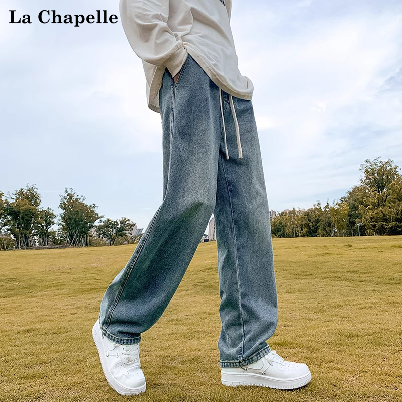 拉夏贝尔牛仔裤男士宽松2025夏季新款休闲高街ins潮流直筒长裤帅