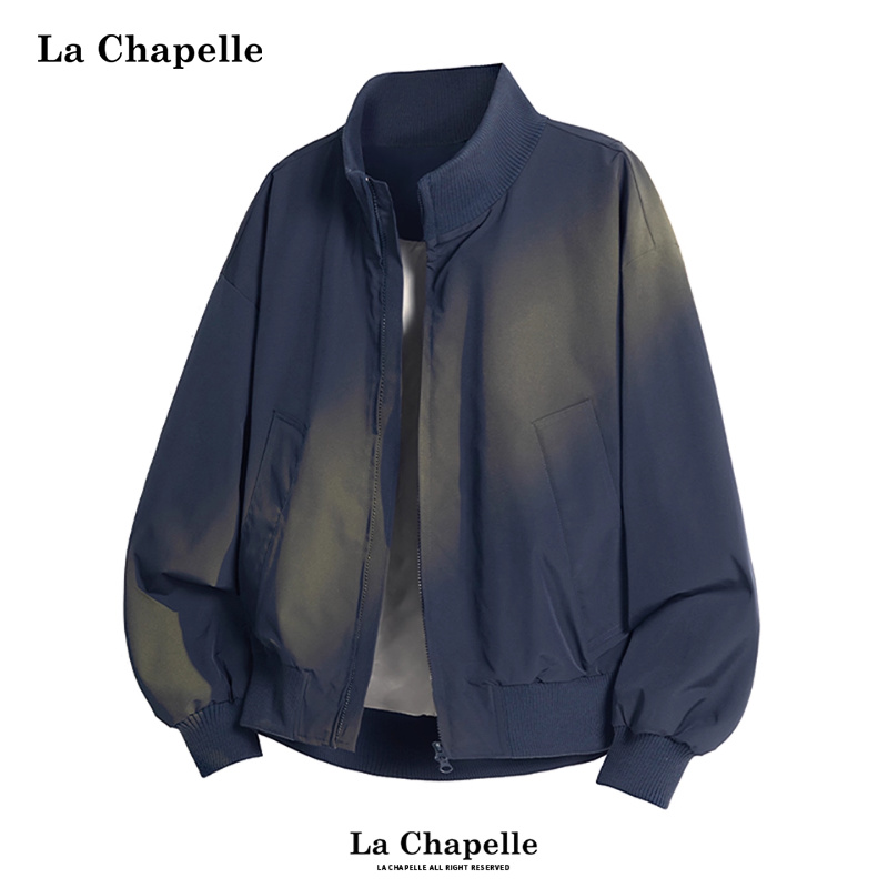 拉夏贝尔美式立领双拉链夹克秋季男士高街廓形棒球服飞行员外套女