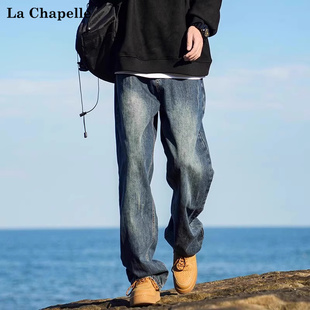 美式 拉夏贝尔牛仔裤 复古蓝宽松做旧直筒裤 男女春秋季 高街 2025新款